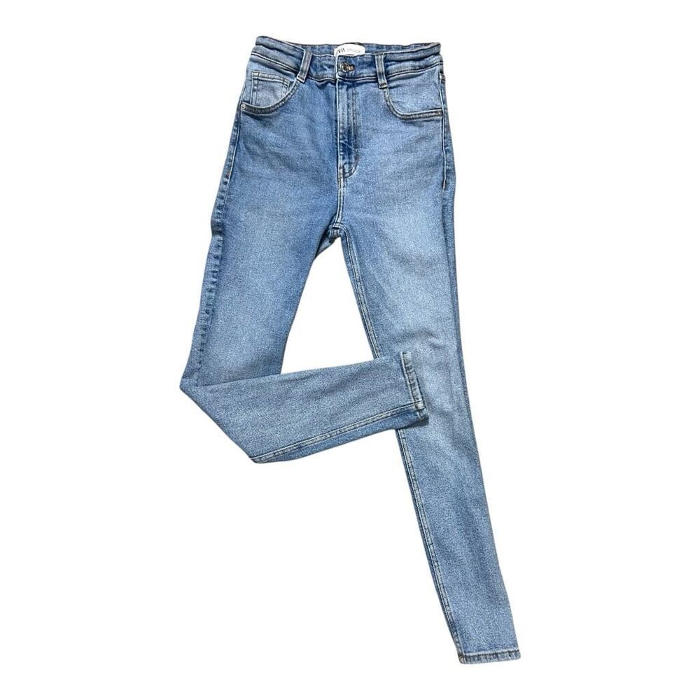 ZARA Women Blue Denim Ankle Skinny Jeans Size 6 High Rise Light Wash